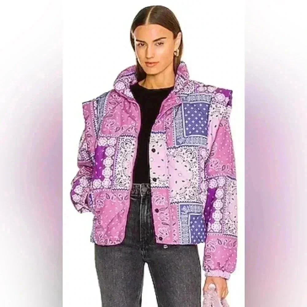 PISTOLA Callista Long Sleeve Puffer Jacket & Vest in Pink Orchid Bandana Size M